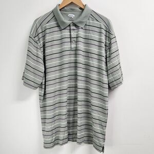 Callaway Polo Shirt Men's XXL Olive Green Striped Golf Shirt Outdoor Comfort